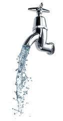 Water splash flowing out from tap or faucet - obrazy, fototapety, plakaty
