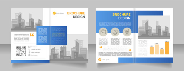 Urban policy for achieving city prosperity blank brochure design. Template set with copy space for text. Premade corporate reports collection. 4 paper pages. Myriad Pro, Heebo fonts used