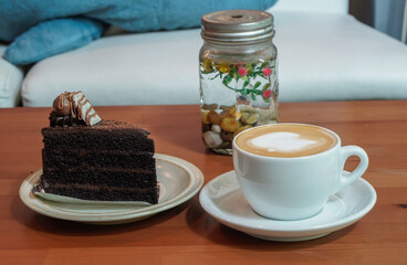 Hot coffee latte with chocolate