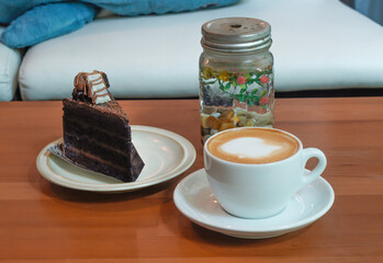 Hot coffee latte with chocolate 