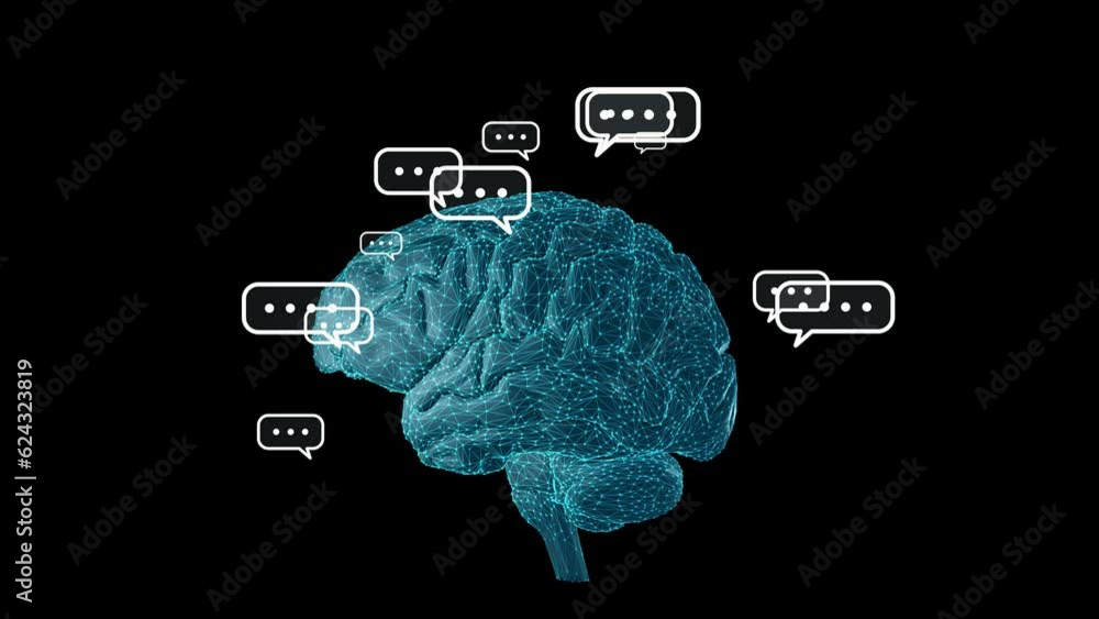 Aufkleber Human brain and message balloons concept. AI (Artificial Intelligence). Deep learning. Conversation AI.