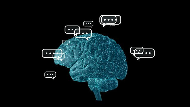 Human brain and message balloons concept. AI (Artificial Intelligence). Deep learning. Conversation AI.