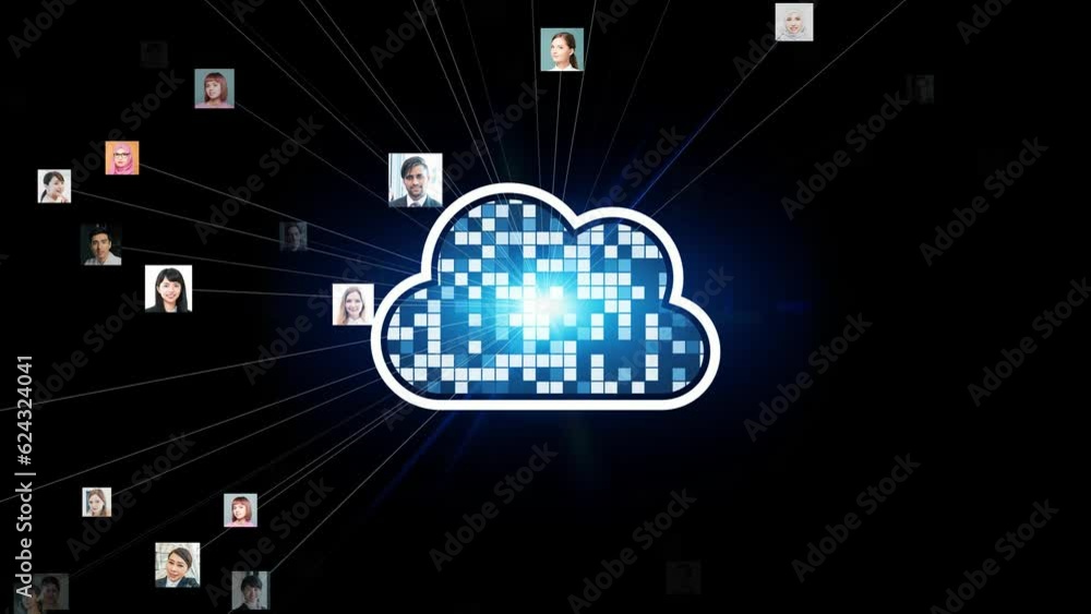 Aufkleber multinational people connecting to cloud computing concept. global network. erp. enterprise resource