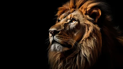 Gardinen Lion king isolated on black Generative AI © Suleyman