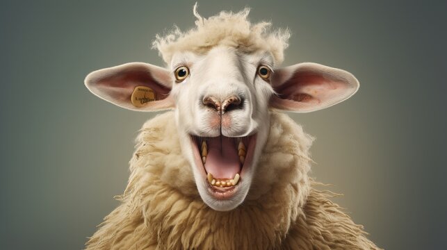 Funny sheep. Portrait of sheep showing tongue Generative AI