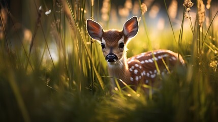 Whitetail fawn in the grass Generative AI