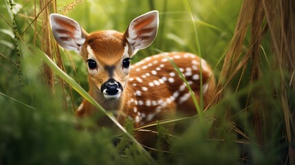 Obraz premium Whitetail fawn in the grass Generative AI