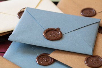 Vintage craft envelope with red wax seal stamp