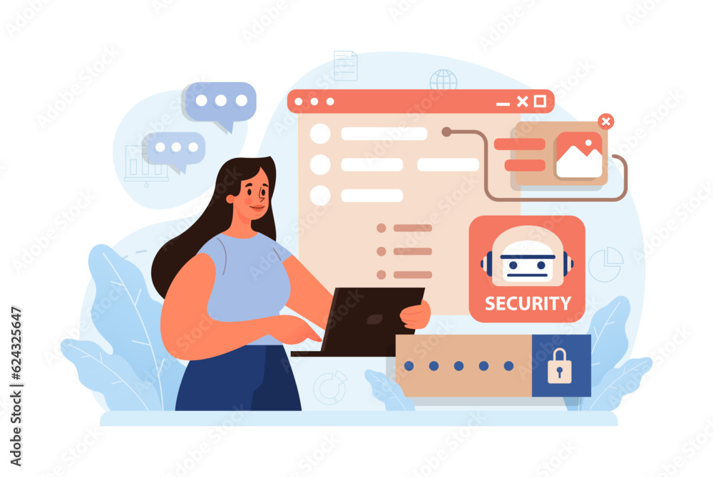 Poster cyber or web security set. artificial intelligence provide data protection