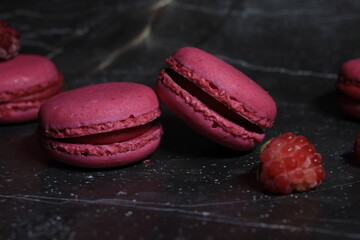 delicate delicious macarons cakes with raspberries