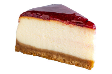 Cheese cake. Bakery products. Cheesecake with raspberry isolated on white background. close up