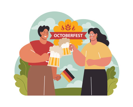 Oktoberfest festival. Cheerful Bavarian pub worker in a national
