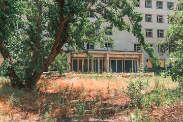 Administrative building damaged by shelling. War in Ukraine