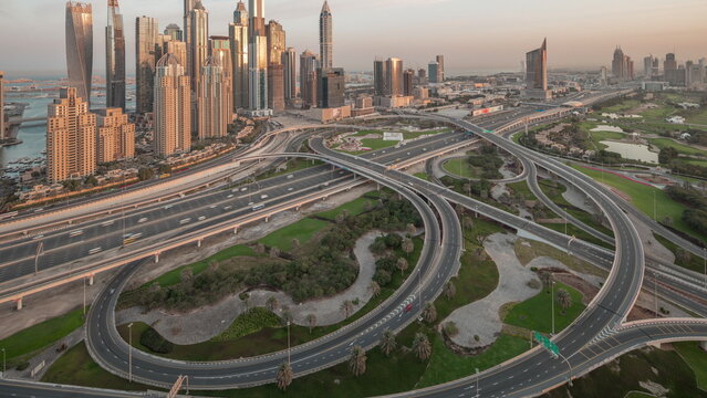 Dubai Marina Highway Intersection Spaghetti Junction Night To Day Timelapse