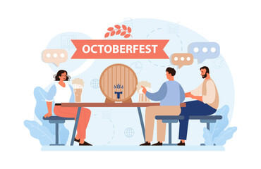 Oktoberfest festival. Cheerful Bavarian pub worker in a national