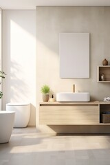Obraz na płótnie Canvas Interior design of a modern minimalist bathroom. Generative ai