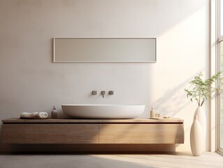 Obraz na płótnie Canvas Interior design of a modern minimalist bathroom. Generative ai