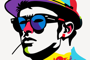 man vector illustration with shades and hat