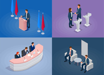Conference Hall Concept Icons Set