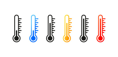 Thermometer icon. Flat, color, measure temperature, set of thermometers. Vector icons.