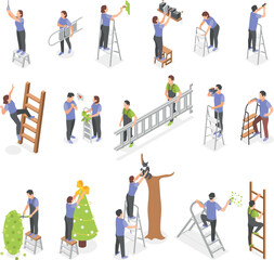 Fototapeta na wymiar People Using Ladder Icons