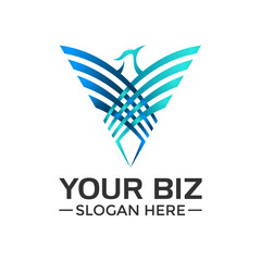 Modern logo on which an abstract image of a bird with sharp wings.