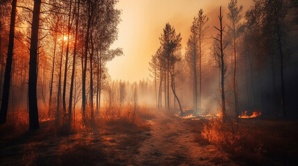 devastating wildfires burning forest