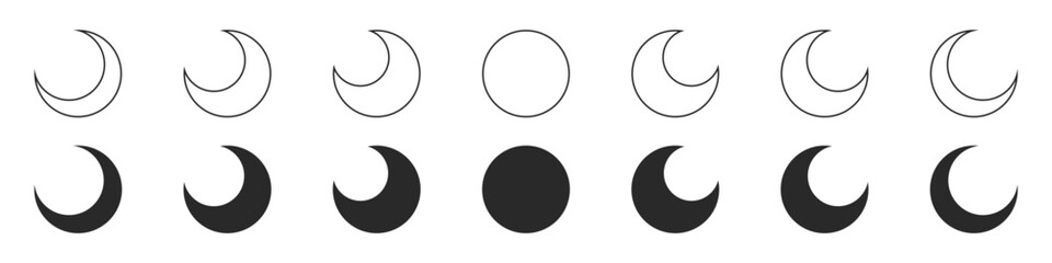 Moon vector icon. Moon Half. Crescent. Moon phases astronomy icons. Vector illustration