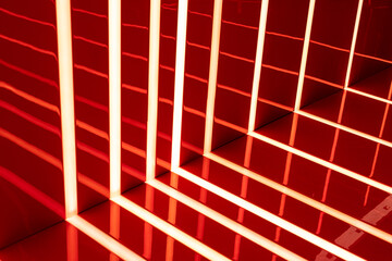 red and white led lighting background, white Line and sqaures