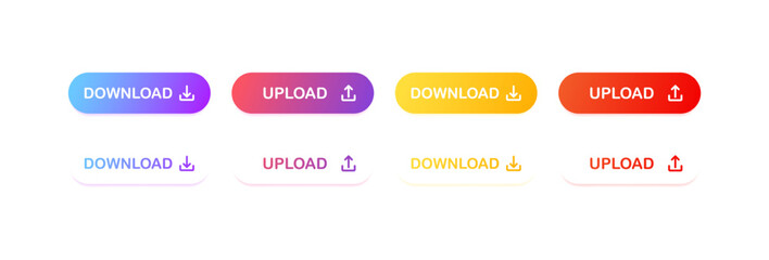 Download button. Flat, color, buttons for the site, upload a file. Vector icons.