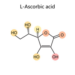 Chemical organic formula of vitamin C ascorbic acid diagram schematic raster illustration. Medical science educational illustration