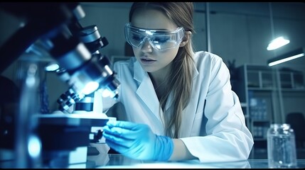Laboratory of Medical Sciences. An ambitious young biotechnology specialist working with advanced equipment Generative AI