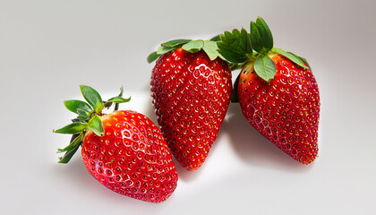 Strawberries with strawberry leaves on white background