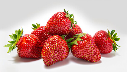 Strawberries with strawberry leaves on white background