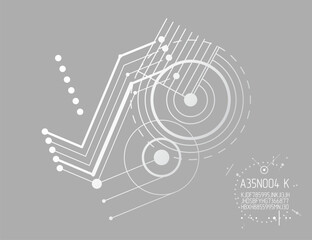 Mechanical scheme, vector engineering drawing with circles and lines. Technical plan can be used in web design and as wallpaper or background. Art graphic illustration.