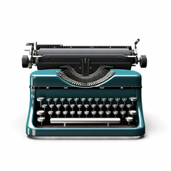 green vintage old typewriter isolated on white background