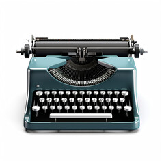 green vintage old typewriter isolated on white background