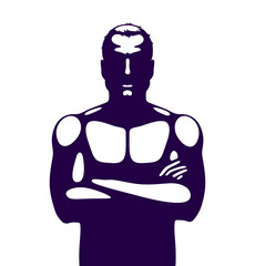 Strong man perfect silhouette with hands crossed on a chest vector logo or icon.