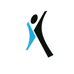 Vector illustration of excited abstract  man with raised reaching up. Liberty conceptual logotype. Happiness metaphor logo. Business innovation idea creative symbol.