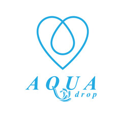Vector blue clear water drop symbol for use in mineral water advertising. Environment protection concept.