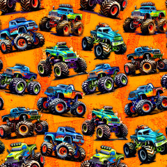 Seamless pattern a colorful monster trucks © ibrahim