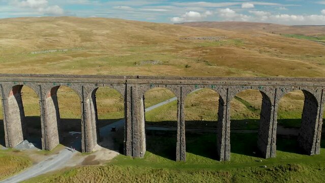 Aerial view of Ribblehead viaduct, located in North Yorkshire, United Kingdom