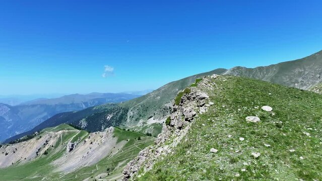 View of a summit in the Mercantour national park filmed from a drone