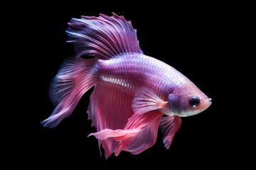 A Purple Betta fish isolated on black background. Generative Ai