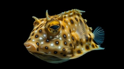 The longhorn cowfish, Lactoria cornuta, is a variety of boxfish from the family Ostraciidae, Generative AI	
