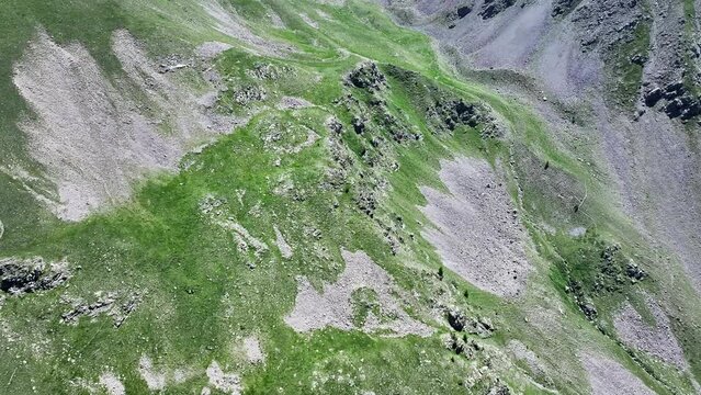 Aerial shot of a mountainside in the Mercantour national park