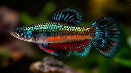 Glossy metallic neon contrast guppy. Generative AI