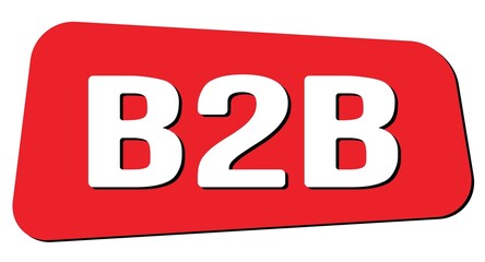 B2B text on red trapeze stamp sign.
