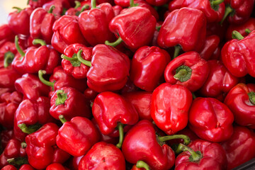 Red pepper on market counter