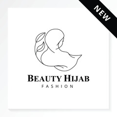 beauty hijab fashion logo with women wearing hijab icon isolated in white